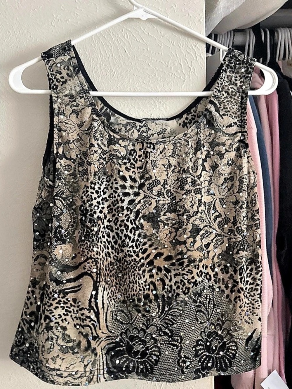 Animal Print Sequin Tank Top